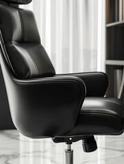 Fototapeta premium Black leather executive chair in a modern office setting