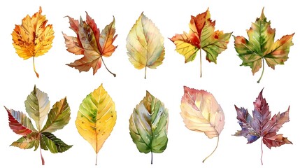 Obraz premium Vibrant Watercolor Chestnut Leaves on Clean White Background Detailed Autumn Foliage Collection