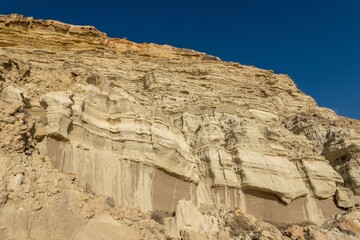 Cliff at the Mediterranean Sea at Lefkos on the western part of the island of Karpathos, Greece.