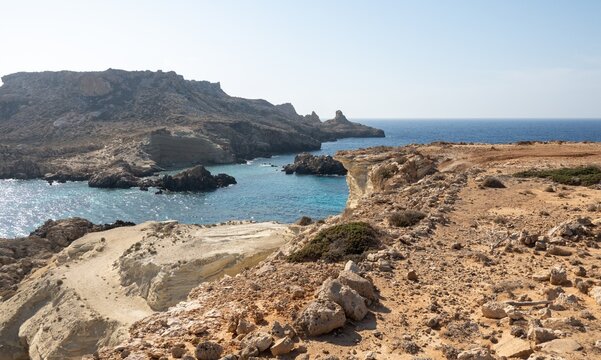 Beach at the Mediterranean Sea at Lefkos on the western part of the island of Karpathos, Greece.