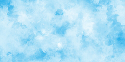 Abstract watercolor digital art painting with clouds, blurry  paper texture design with sky blue clouds, water stain on white concrete marble texture, white Carrara marble stone texture.
