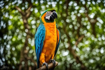 picture of a parrot posing at tree