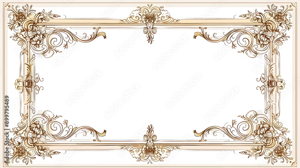Poster elegant classic rectangular line frame with intricate ornamental corner designs for formal invitatio