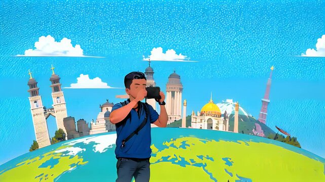  Travel at monuments of the world and tourist photographer in earth planet 4k video