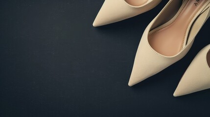 Beige women s footwear displayed on black background Fall shoe banner for website insertion