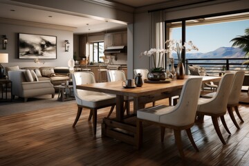 Fototapeta premium Modern Dining Room with a Mountain View