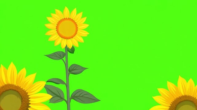 Sunflower animation on green screen. Blooming sunflower on a green screen. The flower blooms with the key color. Autumn or fall season. Women's day, Valentine's Day, and Wedding day animation. 
