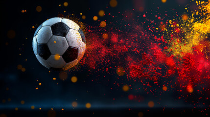 Naklejka premium Dynamic soccer ball in colorful action explosion of paint sport motion and vibrant energy