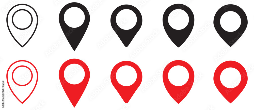 Poster location pin icon set. map pin place marker. map location sign. gps location symbol collection.