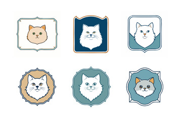 Logo sets of Persian cats, labeled cartoon vector design illustration.