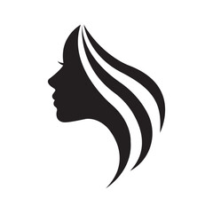 Beauty long hair girl silhouette logo icon vector