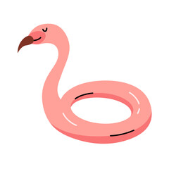 Inflatable swimming ring in the form of a Flamingo. Rubber ring. Summer beach vacation. Inflatable swimming pool toy. Vector cartoon illustration.