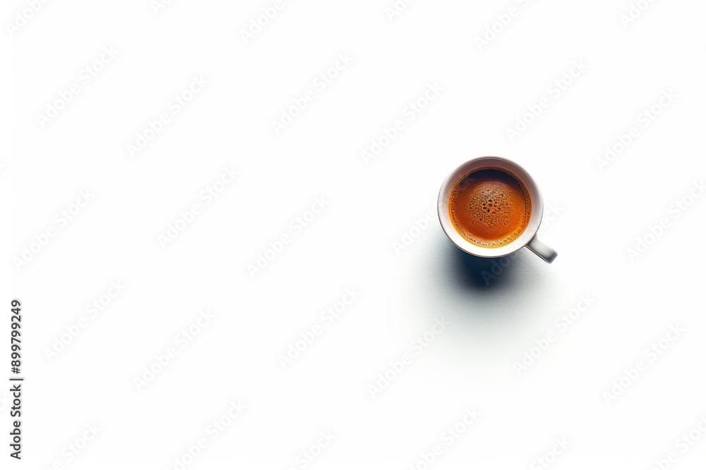 Poster tiny espresso cup on white background captured in minimalist setting perfect for modern and simple d
