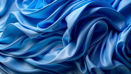 Fototapeta premium A close-up image captures the intricate and flowing textures of a blue fabric-like material. 