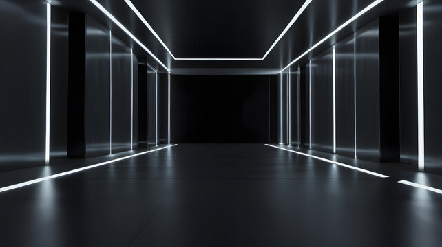  neon color background 3D room light abstract space technology tunnel stage floor. Empty white future 3D neon background studio futuristic corridor render modern interior silver road black wall design