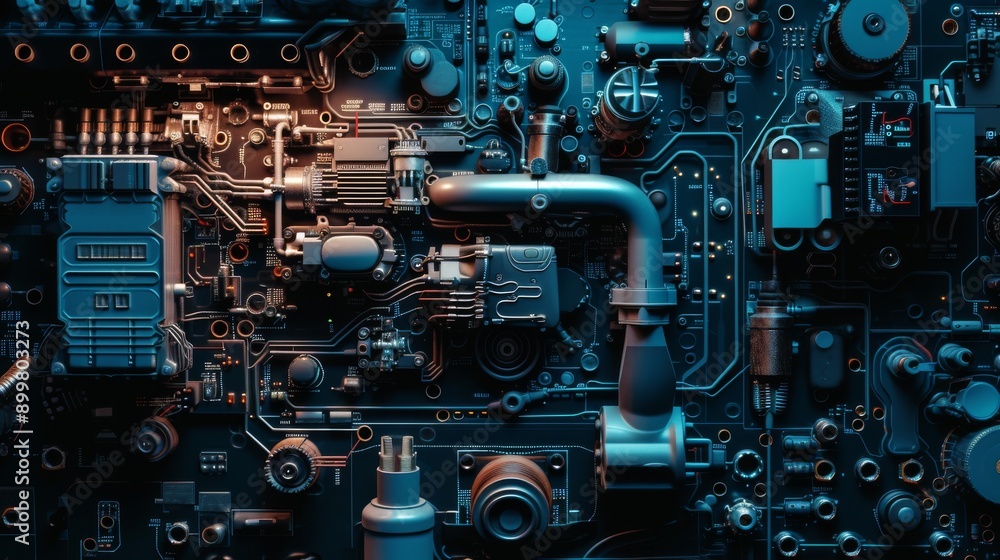 Poster a close-up view of a circuit board filled with intricate electronic components. the image highlights