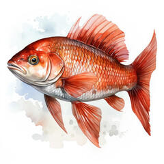Fototapeta premium Watercolor Redfish, clipart Illustration, Generative Ai