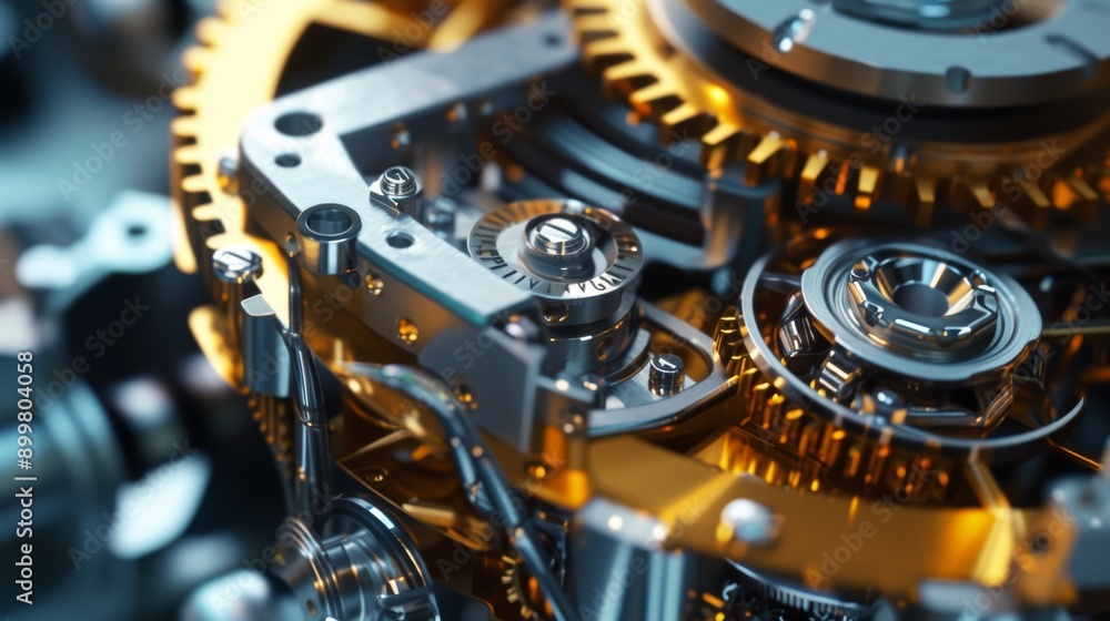 Aufkleber a close-up of a watch mechanism with golden gears, showcasing fine craftsmanship and intricate desig