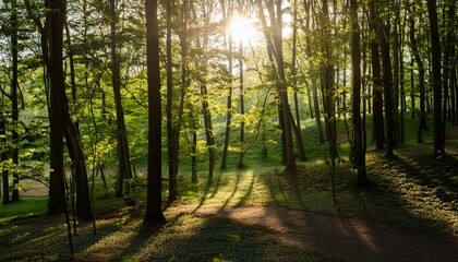 Obraz premium 生命力溢れる木立と清々しい木漏れ日5