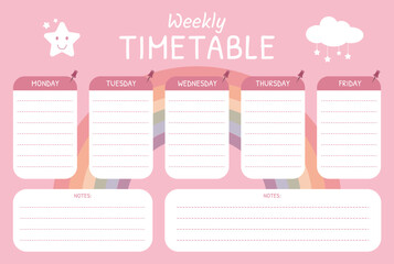 School timetable template for girls. school planner
