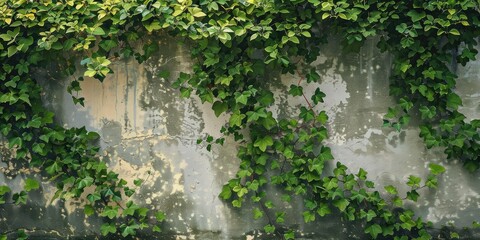 Spring sun on a green branch of a tree with a shadow on the wall, copy space. AI generation.