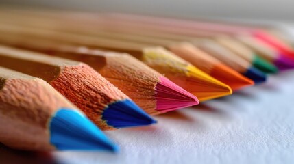 Obraz premium Close up view of colored pencils on white paper