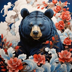 brown bear on the black background