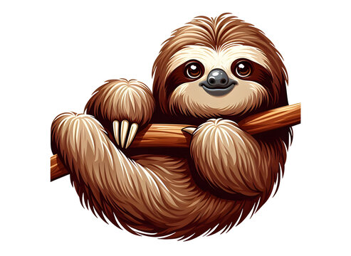 cute sloth hanging with stick vector illustration design isolated on a transparent background