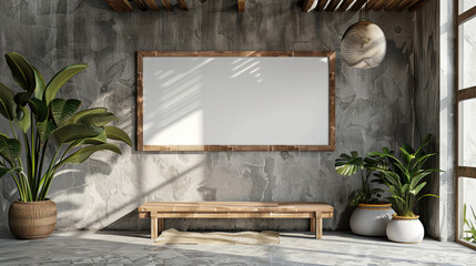 Horizontal Wooden frame Wall frame wood Mockup frame natural picture frame Vintage Antique mirror frame gallery display Interior room design decorative isolated white background