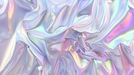 Obraz premium White abstract holographic background with iridescent foil texture. Soft pearlescent gradients blend seamlessly, creating a dreamy, futuristic look.