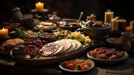 Obraz premium A Medieval Feast: A Table Laden With Delicacies