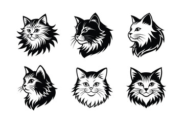 Logo sets of Persian cats, labeled linocut vector illustration.