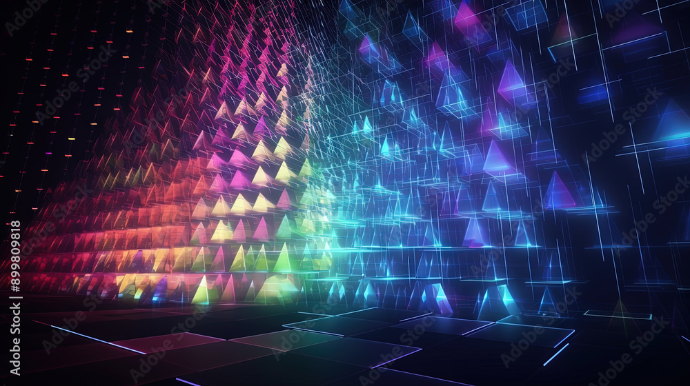 Fototapete Abstract background with structure of neon triangles and technology style