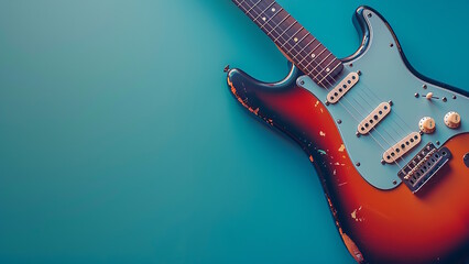 Beautiful guitar isolated on blue background.