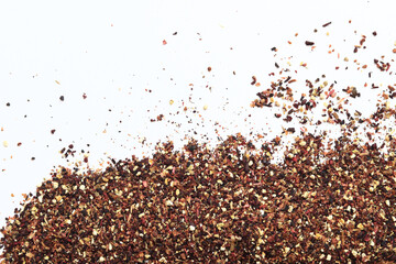 Naklejka premium Fruit tea on a white background. Top view of tea made from apple, cinnamon, lemon zest, hibiscus flowers, licorice root and cloves