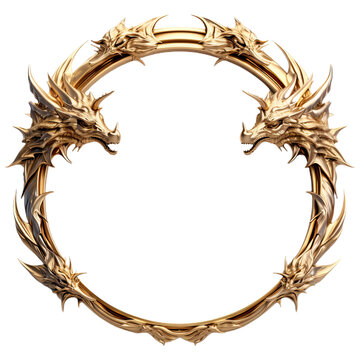 Luxury frame fantasy with dragons. Luxurious empty ring with ornament of heads dragon and frozen precious flames