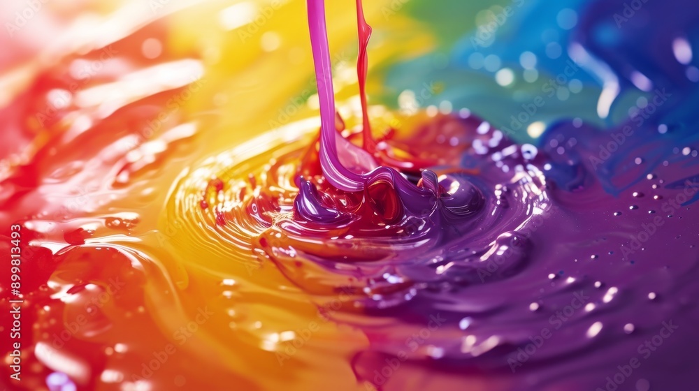 Poster a vibrant mixture of red, yellow, blue, and purple paint splashes creating an abstract pattern. the 