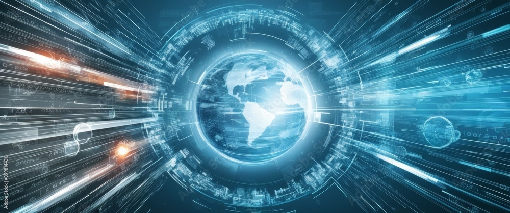 Poster abstract technology background of high-speed global data transfer, ultra-fast broadband, and digital