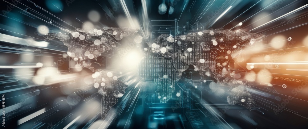 Poster abstract technology background of high-speed global data transfer, ultra-fast broadband, and digital