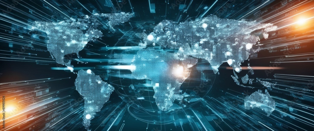 Poster abstract technology background of high-speed global data transfer, ultra-fast broadband, and digital