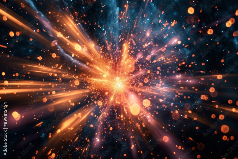 Poster a digital rendering of a fireworks display, featuring a chaotic explosion of pixelated light and col