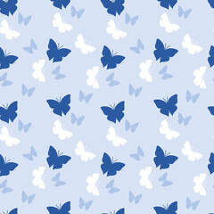 Blue Butterflies Repeat Seamless Pattern 