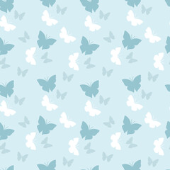 Pale Blue Butterflies Repeat Seamless Pattern 