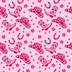 Bright Pink Cowgirl, Rodeo Seamless Repeat Pattern 