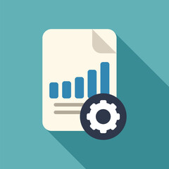 Document with bar chart representing business report is being optimized with gear symbol