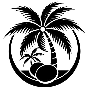 black palm trees in circle clip art preview