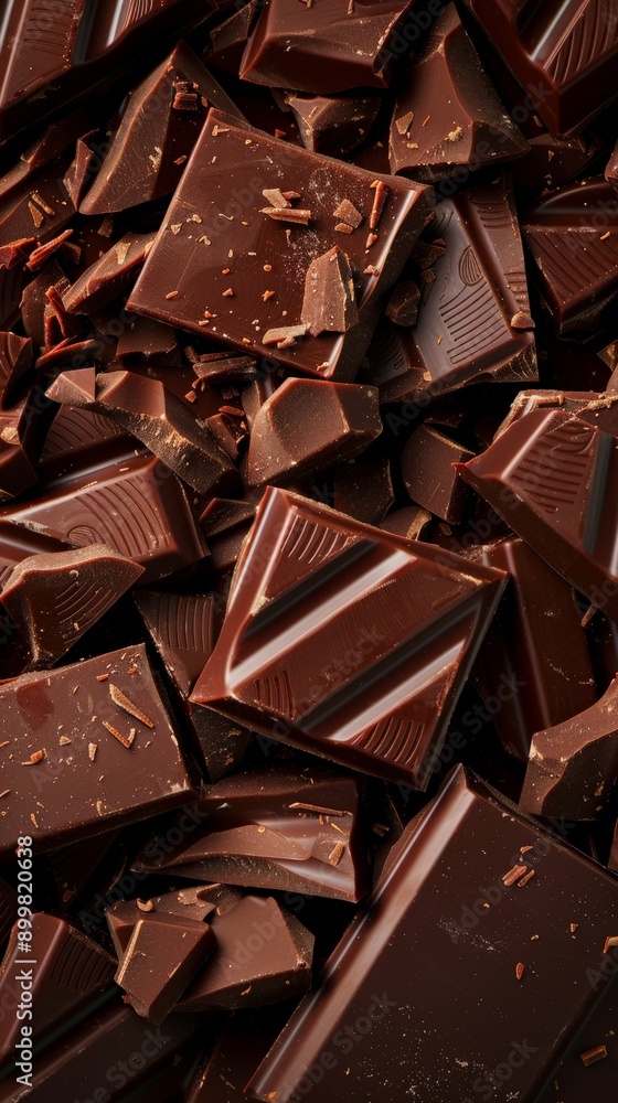 Poster close-up of dark chocolate pieces with delicate patterns. ideal for food backgrounds and detailed de