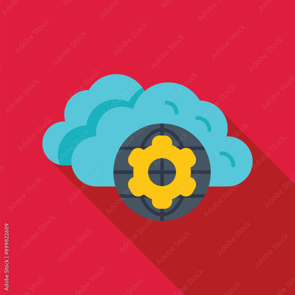 Poster global network settings icon with a gear is being overlaid by a cloud, showing the configuration of 