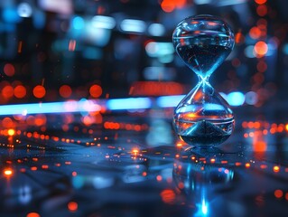 Futuristic Holographic Hourglass in Sci Fi Digital Environment Symbolizing Time