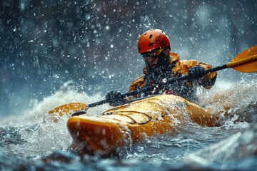 Fototapeta premium Kayaking in the Rain